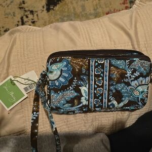 Vera Bradley Brown and Blue Paisley Wristlet Wallet
